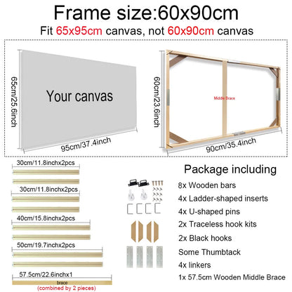 Various Sizes Canvas Frame Wooden Frames Natural Wooden Photo Oil Painting Canvas Diamond Painting Frames Canvas Wood Wall Fr
