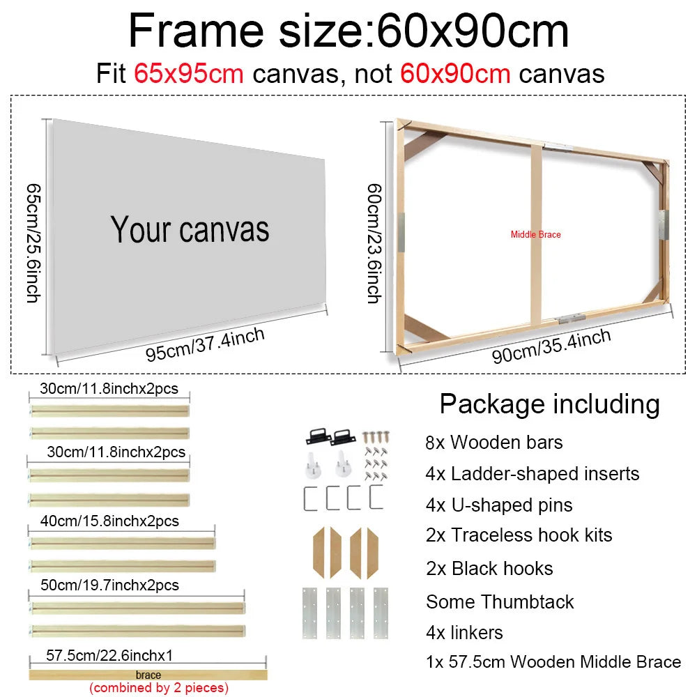 Various Sizes Canvas Frame Wooden Frames Natural Wooden Photo Oil Painting Canvas Diamond Painting Frames Canvas Wood Wall Fr