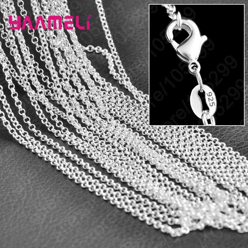 10PCS Pure 925 Sterling Silver Charm Link Chain Necklace Jewelry with Strong Smooth Lobster Clasps 16-30 Inches