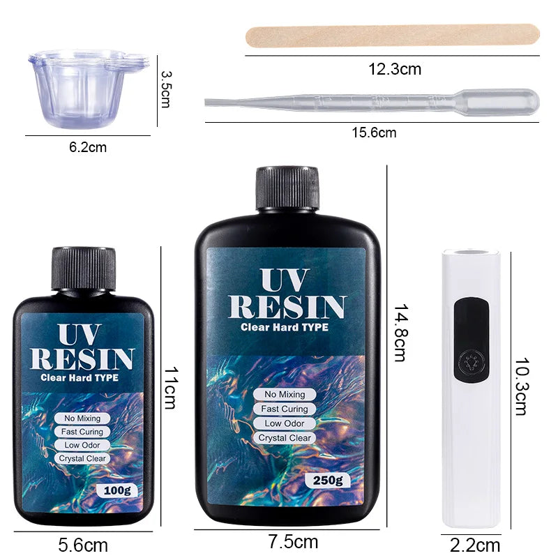 UV Resin Kit with Light Upgraded Hard Type Crystal Clear Ultraviolet Curing UV Resin for Craft DIY Jewelry Making Molds Casti