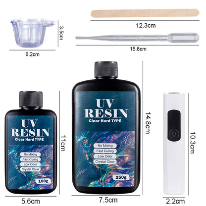 UV Resin Kit with Light Upgraded Hard Type Crystal Clear Ultraviolet Curing UV Resin for Craft DIY Jewelry Making Molds Casti