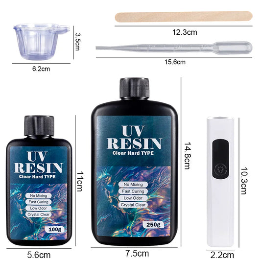 UV Resin Kit with Light Upgraded Hard Type Crystal Clear Ultraviolet Curing UV Resin for Craft DIY Jewelry Making Molds Casti