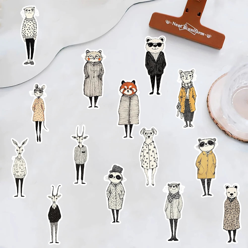 50PCS Retro Fashion Animal Clip Art Stickers Cartoon Landscape Gift Luggage Art Picture Cafe Laptop Skateboard Adhesive Stick