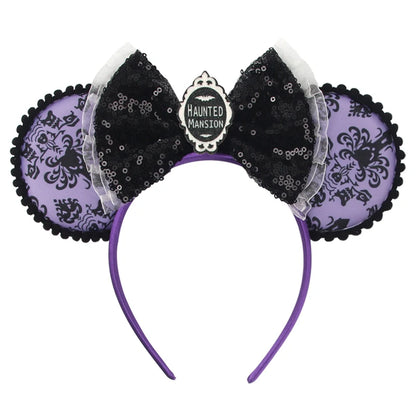 New Christmas Halloween Mouse Ears Headband Cartoon Sequin Bows Headband Birthday Party Princess Cosplay Costume For Women Ad