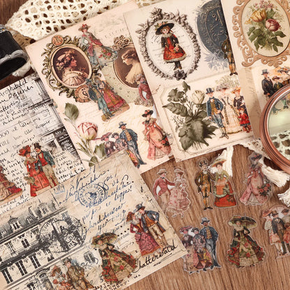 18sheets(70+stickers) Art Paper and PET Vintage Victoria Self-adhesive Scrapbook Sticker Pack, for Scrapbooking Supplies, Lap