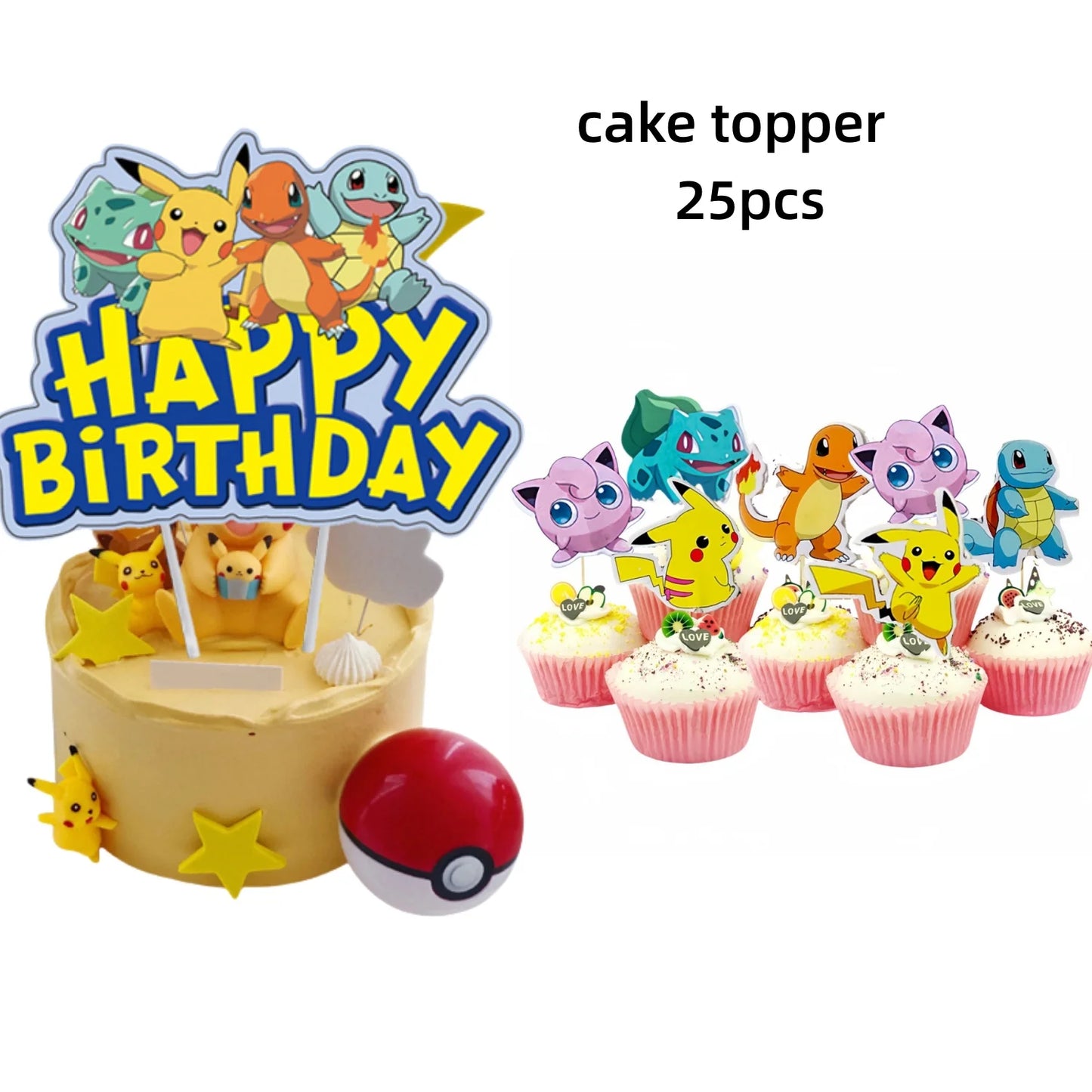 Decoration Pokemon Birthday Party Hats Pikachu Disposable Tableware Tablecloth Cup Plate Napkin Baby Shower Party Favors Poke