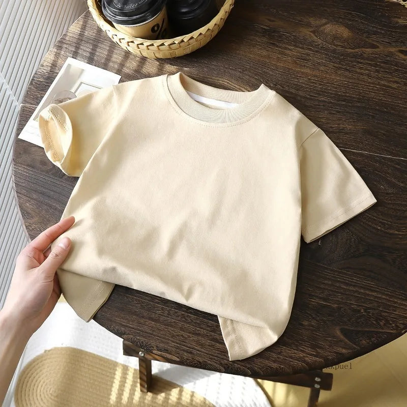 Children's Cotton Short Sleeve White Red Black T-shirt Girls' Summer Baby Clothes Kids Boys' Tops - apricot / 100CM