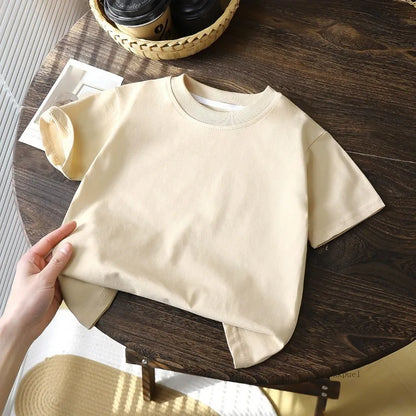 Children's Cotton Short Sleeve White Red Black T-shirt Girls' Summer Baby Clothes Kids Boys' Tops - apricot / 100CM