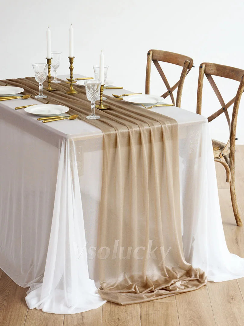 Table Runner Luxury Sheer for Wedding Rustic Boho Party Bridal Shower Birthday Christmas Decorations - Light brown / 2m X 74c
