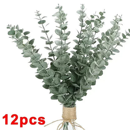 36/10PCS Artificial Eucalyptus Stems Green Leaves Fake Plants Home Flowers Bouquet Wedding Centerpiece Christmas Decoration -