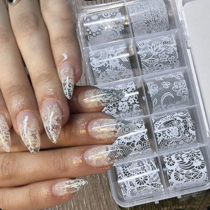 10 Rolls 4x50CM Black White Lace Transfer Nail Sticker Sexy Flower Lace Nail Art Transfer Foils Paper for DIY Manicure Decals