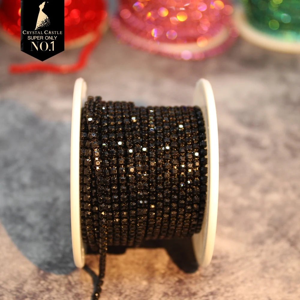 Rhinestones Chain Roll Tassel 1/10Yard Crystal Ribbon Strass Banding Sew On Gold Rhinestone Trim Strip Cup Chains For Needlew