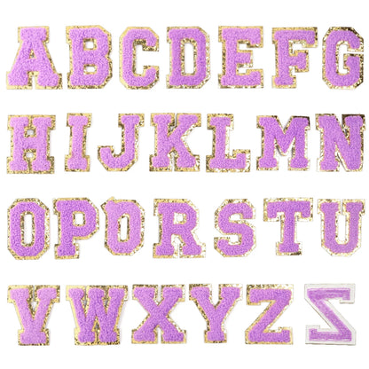 26Pcs/Set 6cm English Letter Patches Gold Edged Chenille Patches Ironing Fabric For DIY Crafts Name Sticker Bags Clothing Dec