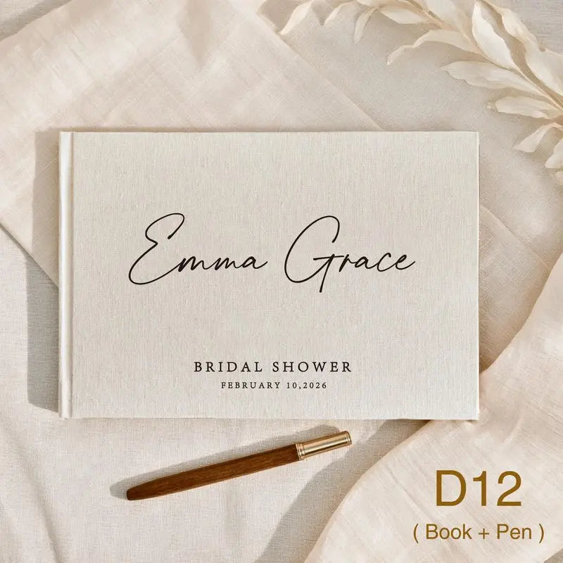 Custom Wedding Guest Book with Pen Personalized Linen Hardcover Photo Album Wedding Keepsake & Anniversary Memory Guestbook G