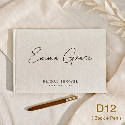 Custom Wedding Guest Book with Pen Personalized Linen Hardcover Photo Album Wedding Keepsake & Anniversary Memory Guestbook G