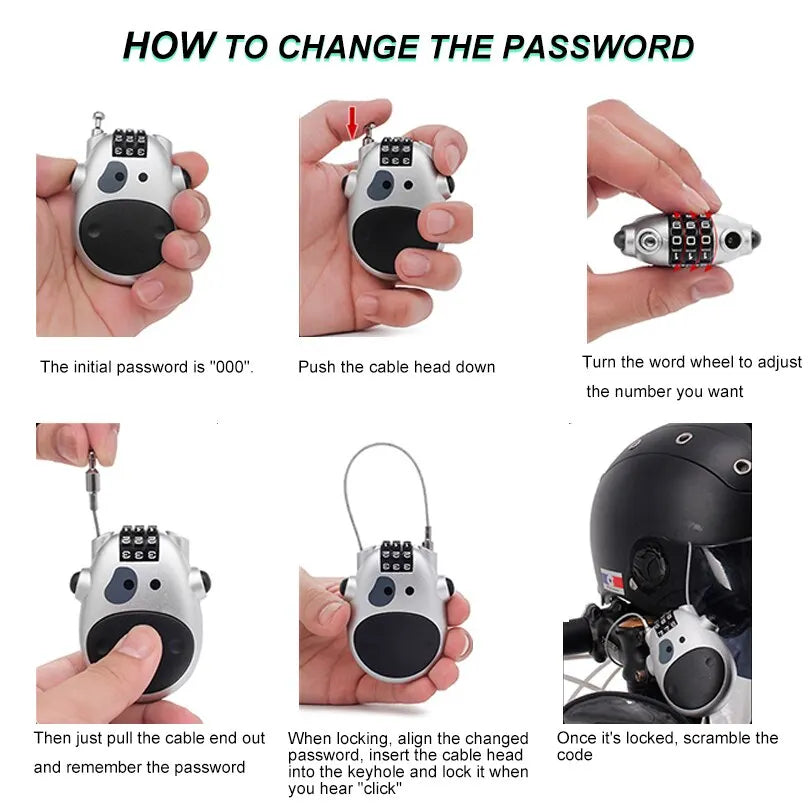 Bicycle Steel Cable Code Lock Suitcase Car Sled Telescopic Wire Rope Lock Bicycle Helmet High-precision Code Wheel Password L
