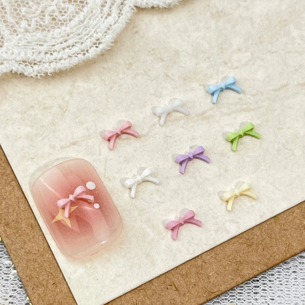 100-Piece 3D Bow Nail Art Decor – Macaron Colors Assorted Sizes S/M/L, Random Mix of 7 Pastel Shades, Cute DIY Manicure for S