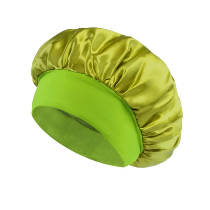 Women Satin Bonnet Hair Bonnet for Sleeping Hair Care Silk Bonnets Solid Wide-brimmed Sleeping Hat with Elastic Soft Band - g