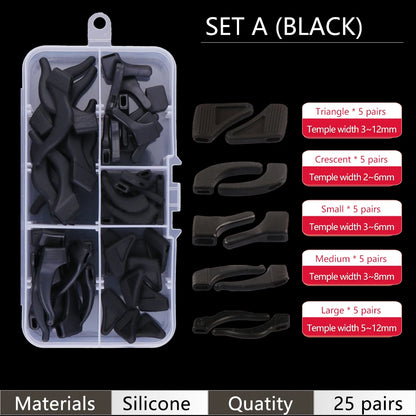 Ear Grip Hooks Anti-slip Holder Glasses Sunglasses Silicone Ear Hook Set For Eyeglasses Eyewear Accessories - Set A Black