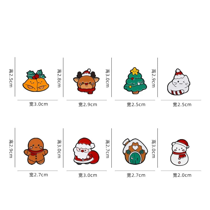 8pcs Cute Cartoon Christmas Day Enamel Brooch Creative Santa Claus Snowman Tree Lapel Pin Badge Backpack Clothing Accessories