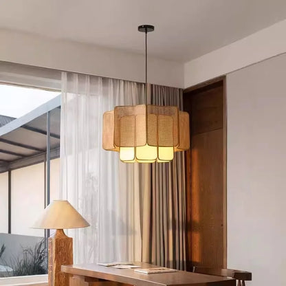 Japanese Rattan Chandelier Wabi Sabi Vintage pendant Light Bedroom Kitchen Island Living Dining Room Hotel Bedroom hanging La