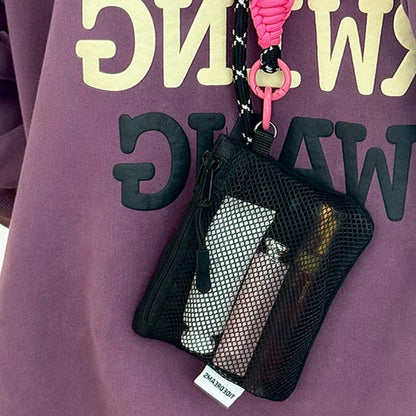 Travel Makeup Storage Bags New Mesh Coin Purse Simple Portable Mini Bag Multi-purpose Square Bag Double-layer Zipper Card Hol