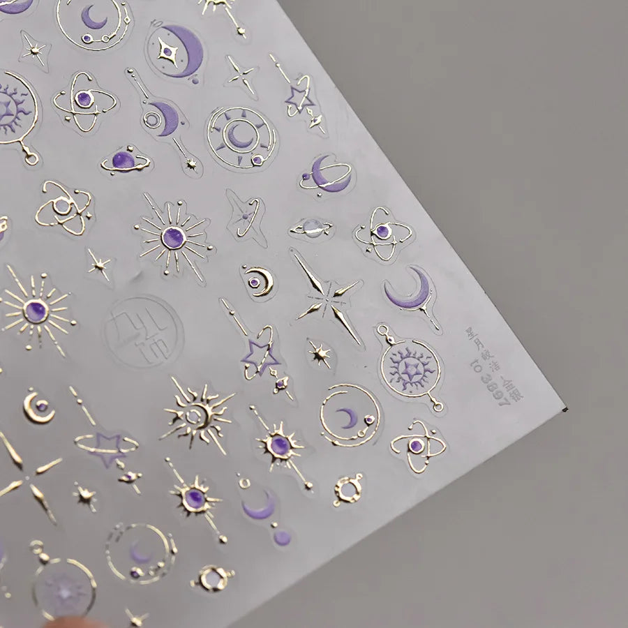 Gold Silver Metal Nail Stickers Dark Retro High-end Cross Nail Art Accessories Sticker Back Blue Nails 3D Decorations Decals 