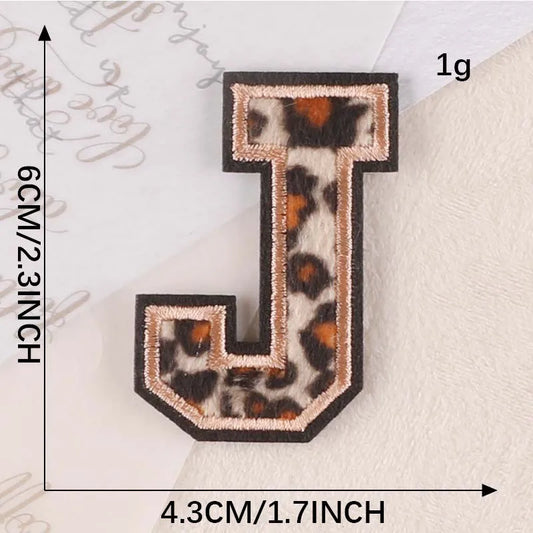 A~Z English Alphabet Letters Badge Patches,Leopard Print Applique Embroidery Iron on Stickers for Clothing,DIY Name Garment