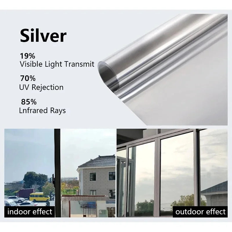 One Way Window Privacy Tint Film Anti Look Vinyl Mirror Self-adhesive Film Sun Blocking Anti UV Static Cling Stickers Home De