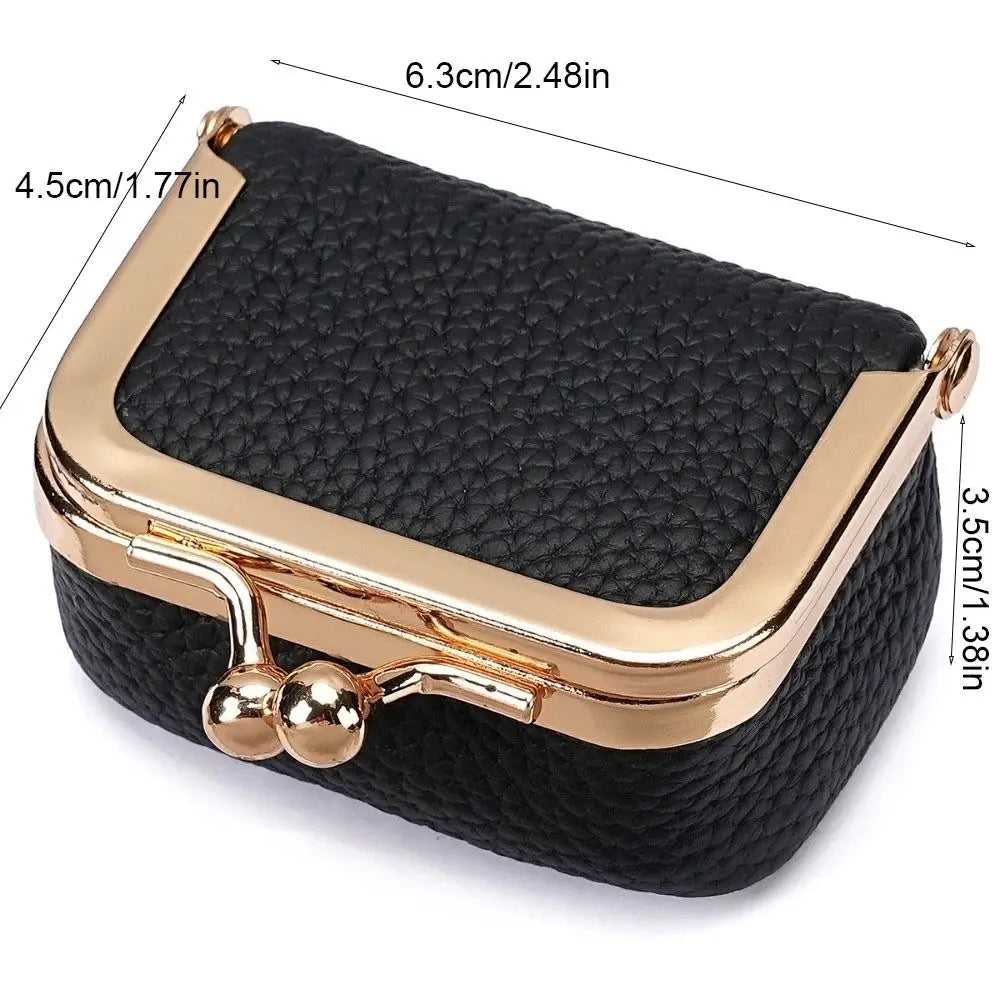 Wallet Genuine Leather Kiss Lock Coin Purse Solid Color Square Leather Jewelry Bag Multifunctional Mini Small Item Bag Earrin