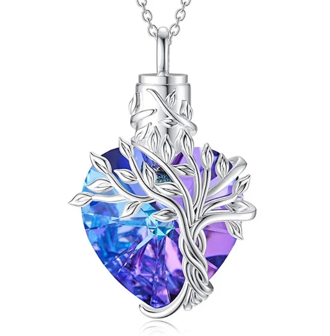 Cremation Jewelry Tree of Life Urn Necklace for Ashes with Crystal Memorial Keepsake Jewelry w/Funnel Filler Gifts for Women