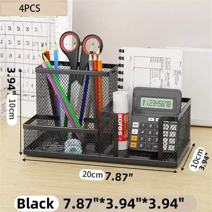 Mesh Desk Organizer Office Supplies Caddy with Pencil Holder and Storage Baskets for Desktop Accessories, 3 Compartments, Bla