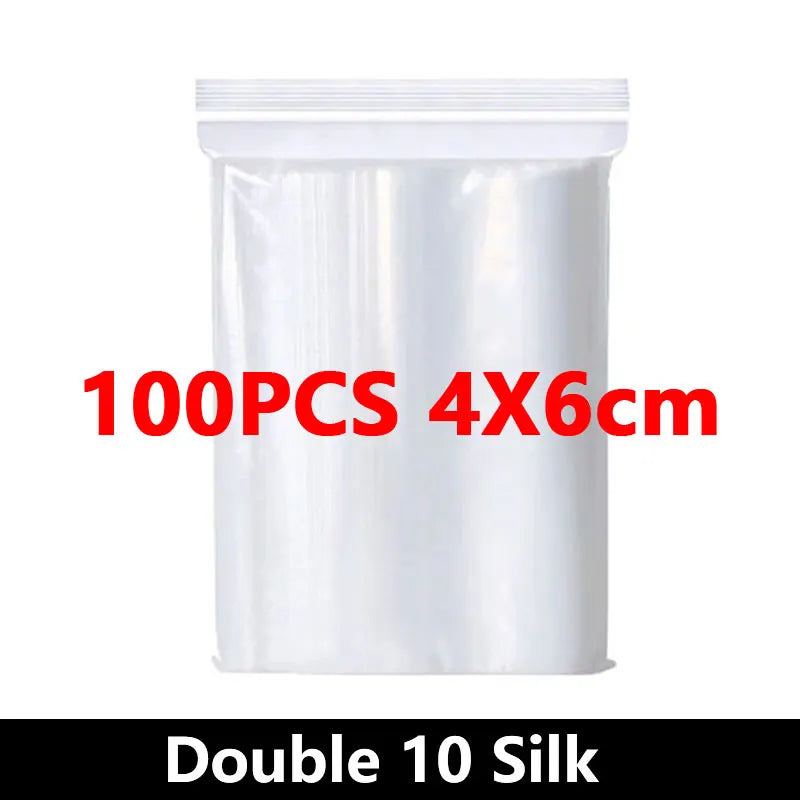 100Pcs Thicken Zipper Sealed Bags Clear Plastic Storage Bag for Small Jewelry Food Packing Reclosable Ziplock Sealing Bags - 