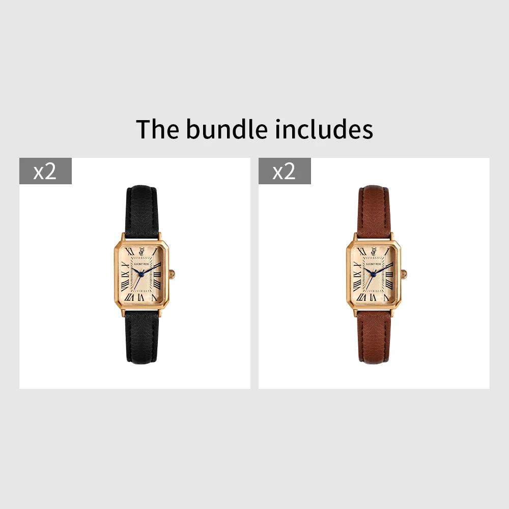Fashion Retro Digital Dial Casual Watches Square Leather Strap Fashionable Clock Quartz Wristwatch for Women Gift - 2Black an