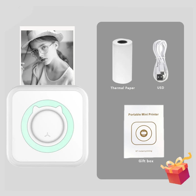 MINI Print Portable Thermal Printer Photo Pocket Thermal Label Printer 58mm Printing Wireless Bluetooth Android IOS - green