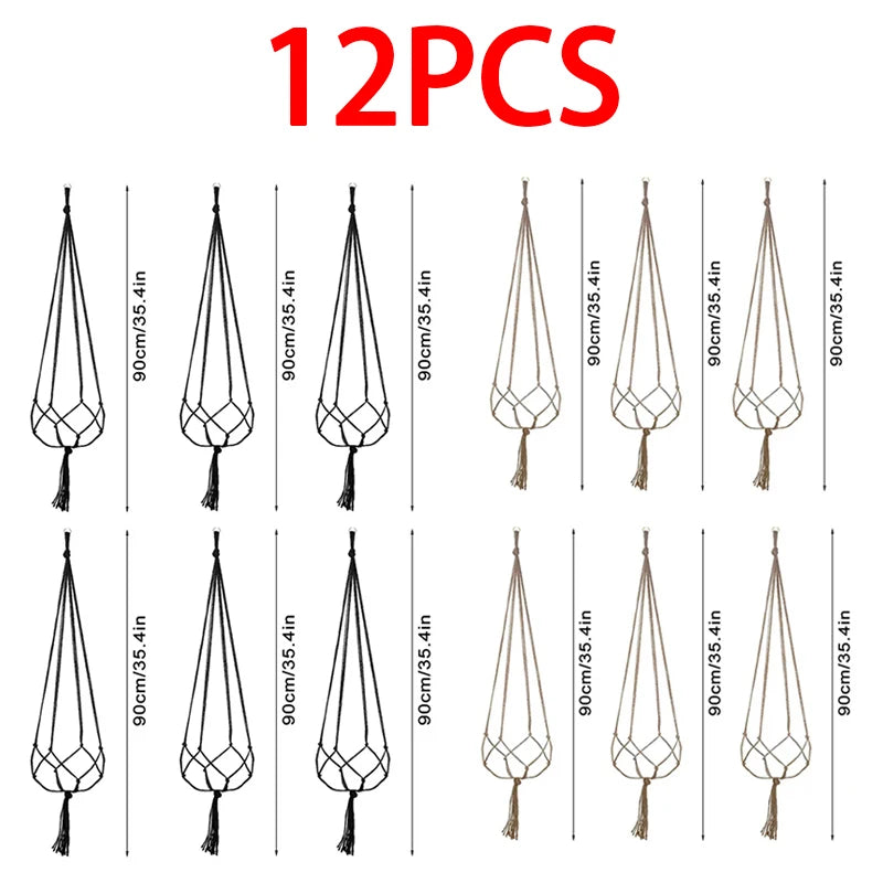 Hanging Plant Pot Hanging Basket Vases with Hook Creative Macrame Suspension Plant Planters for Hanging Flower Pot Net - 12pc