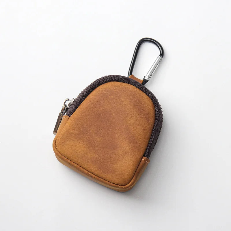 WERLLANDS PU Leather Carabiner Multi-Color Retro Mini Coin Purse Keychain Wallet - brown