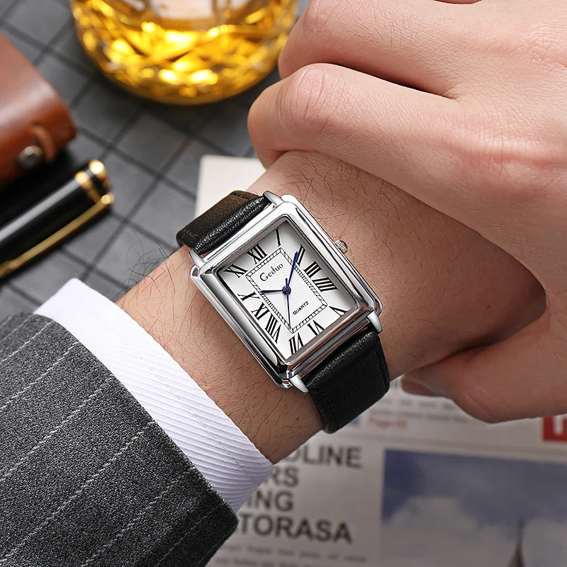 Fashion Men's Quartz Wristwatch Leather Strap Watch - black white