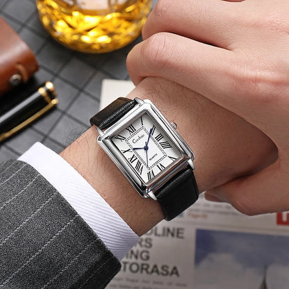 Fashion Men's Quartz Wristwatch Leather Strap Watch - black white