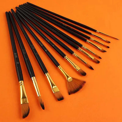Multi-functional Watercolor Gouache 12 Pcs Short Wood Rod Oil Painting Brush Set Art Tool Beginner Nylon Hair Acrylic Materia