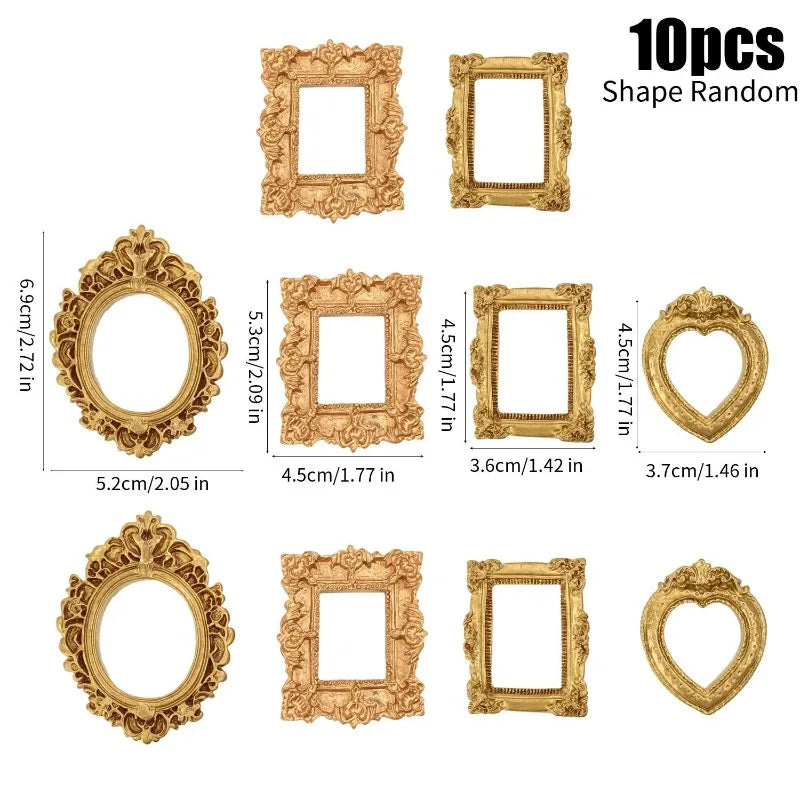 10/30PCS Mini Vintage Resin Picture Frame Small Picture Frames Antique Silver Gold Frames for Dollhouses Ornaments Wall Hangi