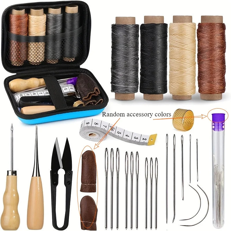 Leather Craft Sewing Kit Waxed Thread Hand Quilting Needles Sewing Awl，for Beginner , Stitching, Sewing - SKDI-C01-23B