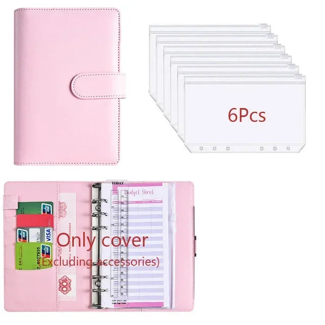 2026 A6 Binder Budget PU Leather PlannerPockets Expense Budget Sheets Notebook Cash Envelope Organizer System with Clear Zipp