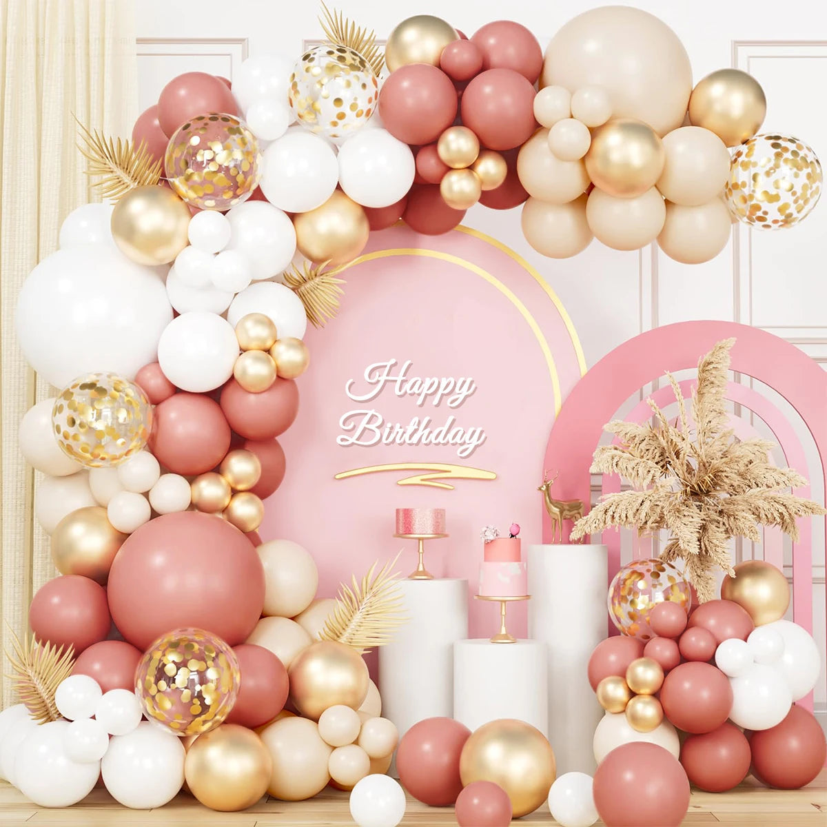 Retro Pink White Gold Balloons Garland Arch Kit Birthday Party Decoration Kids Baby Shower Wedding Party Supplies Letax Ballo