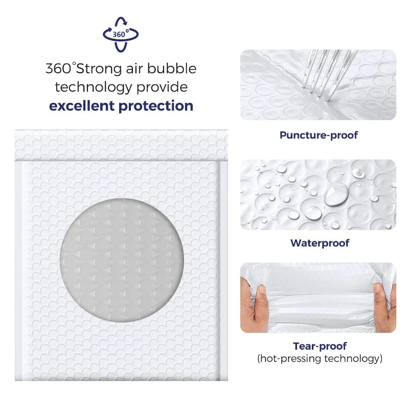White Self-Sealing Bubble Envelopes Bag Waterproof Mailers Shipping Envelope Pouch Packaging Bags Storage Organizer