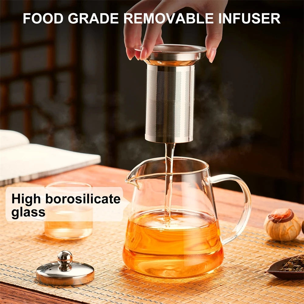 1pc Glass Teapot Heat Resistant Borosilicate Clear Tea Kettle with Removable Stainless Steel Infuser Kettle Kung Fu Teaware S