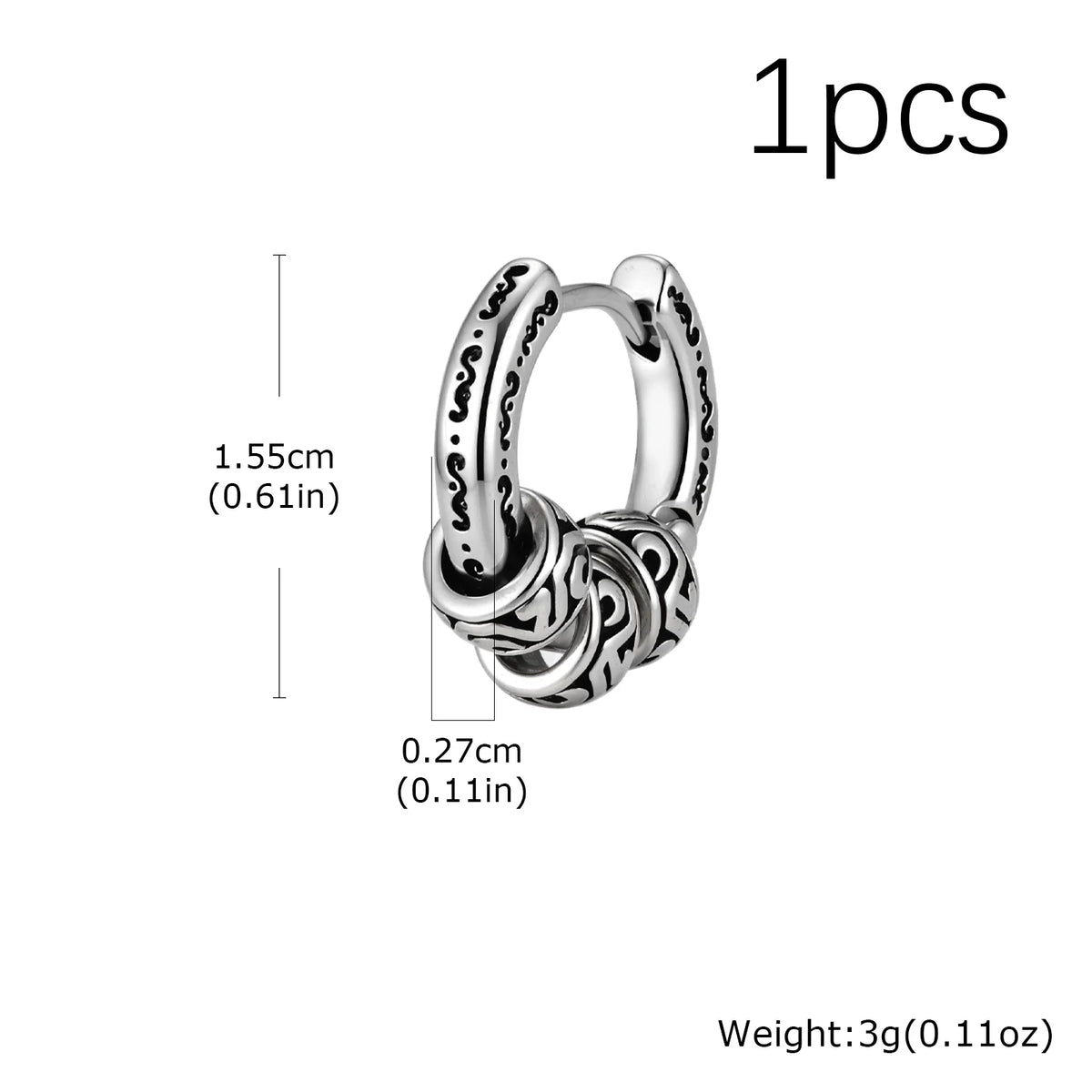 Vintage Totem Vine Pattern Hoop Earrings for Men, Hypoallergenic Metal Huggies Earrings, Rock Punk Piercing Jewelry Gift - 1p
