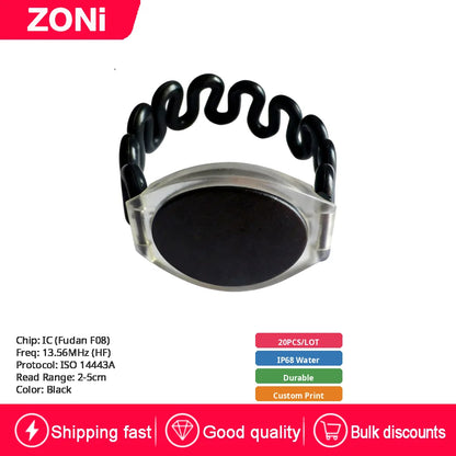 RFID IC ID Silicone Wristband Fudan F08 S50 M1 13.56MHz / TK4100 Chip 125KHz Waterproof Wrist Tag for Swimming & Foot Spa 20P
