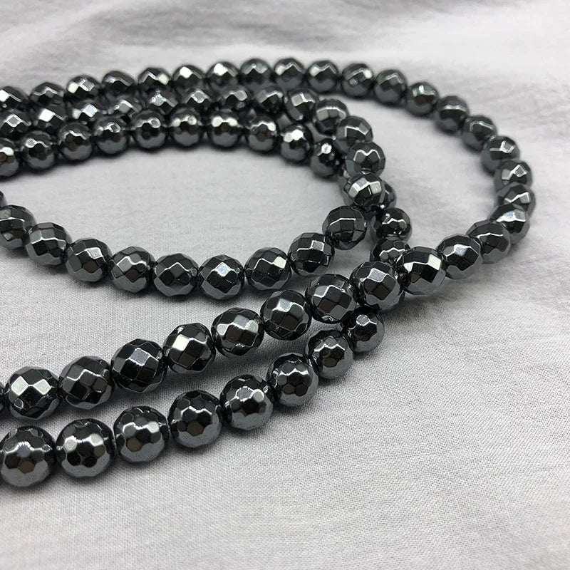 Natural Stones Rhodium Rose Gold Plated Hematite Round Loose Mineral Beads for Bracelet DIY Jewelry Making 15inch 2/3/4/6/8/1