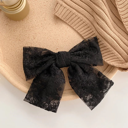 Lace bow hair clip, embroidered sweet and elegant, ribbon spring clip, internet-famous girl headwear hair clip